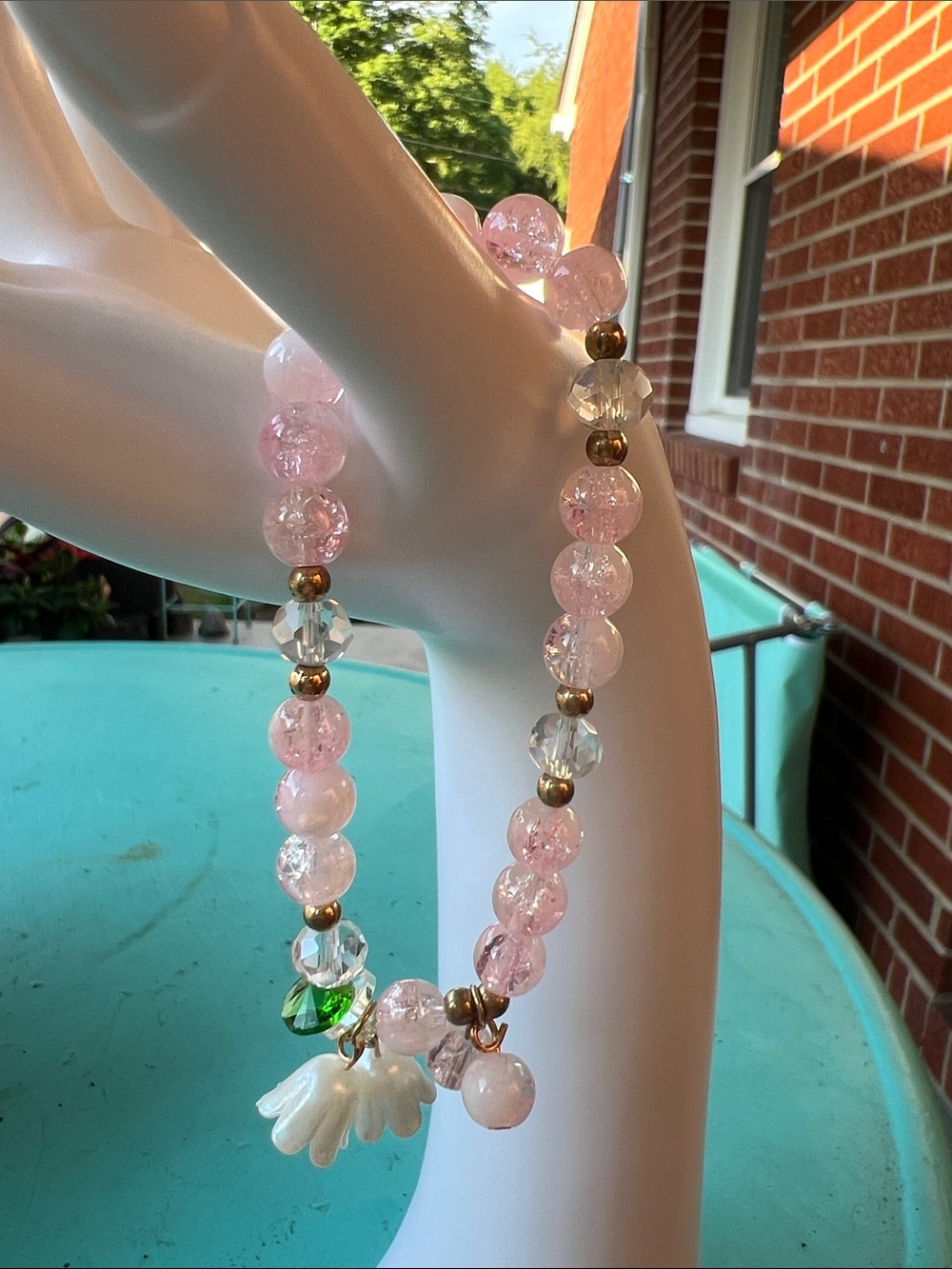 🪷Pastel Pink Beaded Bracelet with two Lilly Charms